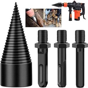 firewood log splitter, 3pcs drill bit removable cones kindling wood splitting logs bits heavy duty electric drills screw cone driver hex + square + round 32mm/1.26inch