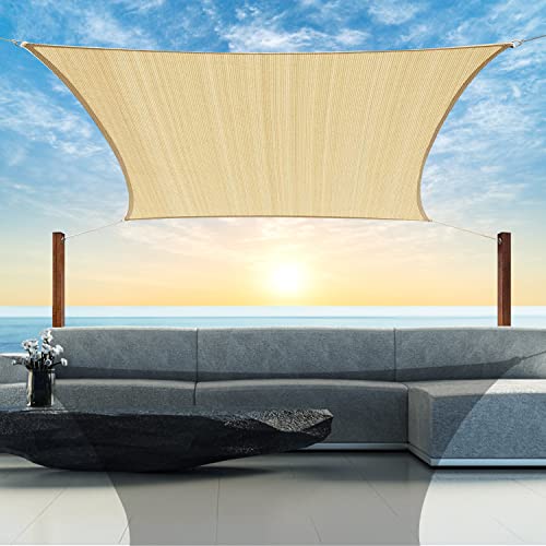 KAMEA KENNA 8' x 12' Beige Rectangle Sun Shade Sail Outdoor Canopy UV Block Awning Custom Size Accepted