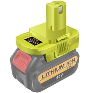 dm18rl battery adapter for dewalt to ryobi battery adapter, convert dewalt 20v llithium battery to ryobi 18v p107 p108 battery with 5v 2.1a max usb charge