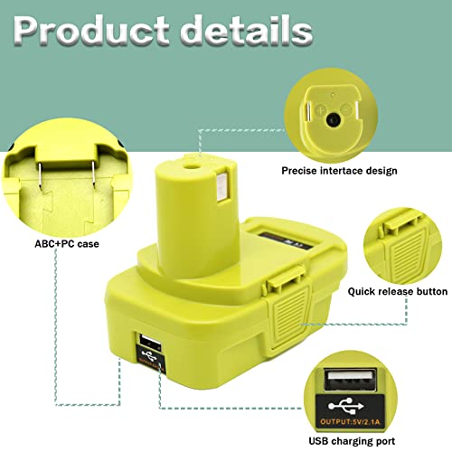 DM18RL Battery Adapter for Dewalt to Ryobi Battery Adapter, Convert Dewalt 20V Llithium Battery to Ryobi 18V P107 P108 Battery with 5V 2.1A MAX USB Charge