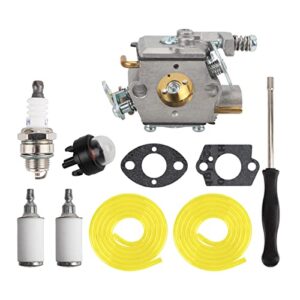 carbbia 309376002 carburetor w/tune up kit for ryobi ry3714 ry3716 gas chainsaw carb + gasket +fuel filter + fuel line hose + spark plug + primer bulb + adjustment tool screwdriver