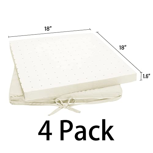 Uheng 4 Pack Patio Outdoor Chair Cushions with Ties, Seat Pads Mat, Waterproof Removable Cover, Comfort Memory Foam Nonslip for Garden Deck Picnic Beach Pool -18" X 18"(Beige)