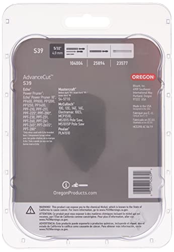 Oregon S39 AdvanceCut Replacement Chainsaw and Pole Saw Chain for 10-Inch Guide Bars, 39 Drive Links, Pitch: 3/8" Low Vibration, .050" Gauge, Fits Atlas, Makita, Poulan, and More,Gray