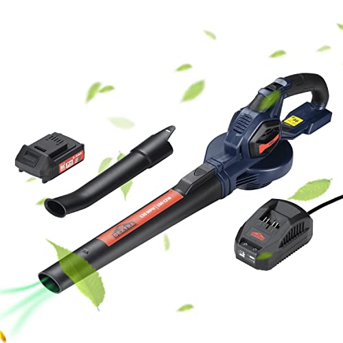 DEXTRA Leaf Blower, 20V Cordless Leaf Blower with 2.0 Ah Battery & Charger, Electric Leaf Blower for Lawn Care, Battery Powered Leaf Blower Sweeper Light Duty for Dust, Snow, Yard, 135MPH Output