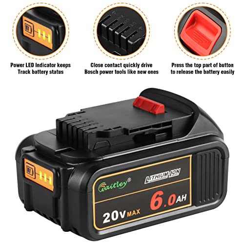 ZLWAWAOL 2 Pack DCB206 20V MAX 6.0Ah Replacement Battery Compatible with Dewalt 20V Battery DCB200 DCB203 DCB204 DCB206 20V DCD/DCF/DCG/DCS Series Cordless Power Tool
