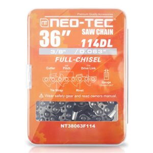 NEO-TEC 36 Inch Chainsaw Chain Blades Full Chisel 3/8 Pitch 0.063" Gauge 114 Drive Link Fit For Stihl Cadena 038 044 046 056 MS440 MS460 MS441 MS461 MS381 MS382 MS660 MS660 G660 Husqvarna 395XP