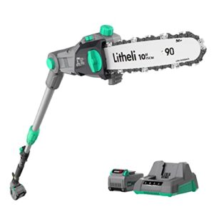litheli cordless pole saw,10-inch 40v pole saws for tree trimming, battery pole saw for branch cutting, trimming, pruning, 2.5ah battery & charger included