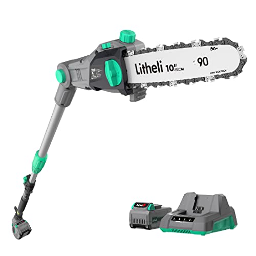 Litheli Cordless Pole Saw,10-Inch 40V Pole Saws for Tree Trimming, Battery Pole Saw for Branch Cutting, Trimming, Pruning, 2.5Ah Battery & Charger Included