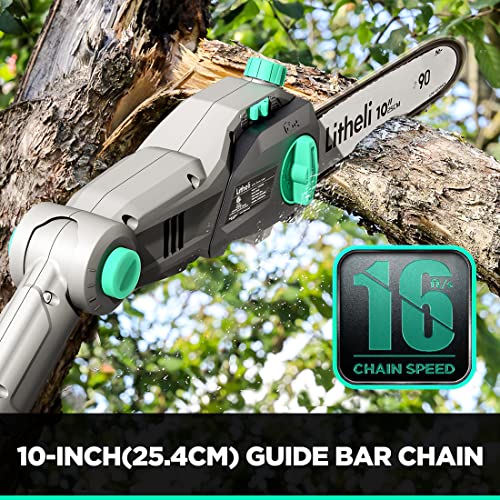 Litheli Cordless Pole Saw,10-Inch 40V Pole Saws for Tree Trimming, Battery Pole Saw for Branch Cutting, Trimming, Pruning, 2.5Ah Battery & Charger Included