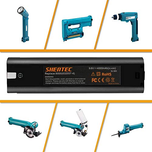 Shentec Upgraded 2 Pack 9.6V 4.0Ah Battery Compatible with Makita 9000 9033 6095d da391d kr23/43 9600 6096d 9001 9002 192696-2 193890-9 632007-4, Ni-MH Battery Pack