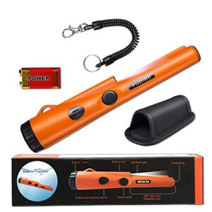 pinpoint metal detector pinpointer – fully waterproof with orange color include a 9v battery 360 search treasure pinpointing finder probe with belt holster for adults and kids(three mode)