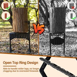 Firewood Kindling Splitter, XXL Upgraded Patented Manual Log Splitter Wedge, Open Top Ring Design, Could Accomodate Larger Logs, 15.8'' Tall Heavy Duty Wood Cracker with Firewood Tote Bag & Gloves