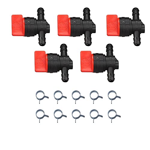 Milttor 5 Packs 698183 Inline Fuel Shutoff Valve Straight 1/4" Fuel Valve with Spring Clip for 494768 493960 Lawn Mower AM107340 AM36141