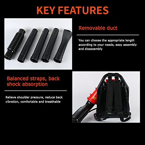 GDAE10 42.7CC 2 Stroke Backpack Leaf Blower Gas Powered 156MPH Leaf Blowers Cordless for Lawn Care,Commercial Gasoline Leaf Blower with Harness