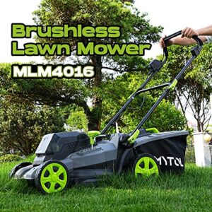 MYTOL 40V(20V X2) Cordless Lawn Mower, 16'' Lawn Mower with 4.0Ah Batteries and Charger, Brushless Motor, 6 Mowing Heights & 11.9 Gal Grass Box, Lightweight Electric Lawn Mower for Garden and Yard