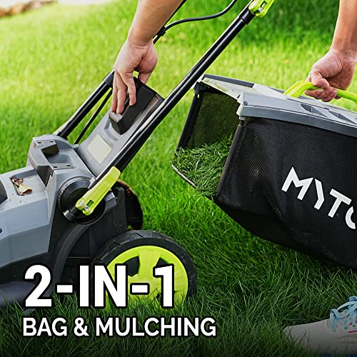 MYTOL 40V(20V X2) Cordless Lawn Mower, 16'' Lawn Mower with 4.0Ah Batteries and Charger, Brushless Motor, 6 Mowing Heights & 11.9 Gal Grass Box, Lightweight Electric Lawn Mower for Garden and Yard