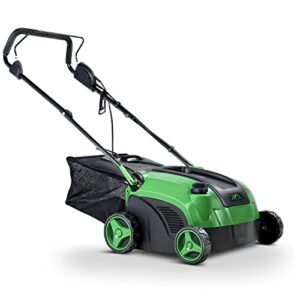 apollosmart 2 in 1 walk behind scarifier, lawn dethatcher raker corded electric 120v 12-amp 15-inch rake path with collection bag for yard, lawn, garden care, landscaping
