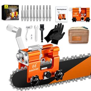omcchk chainsaw sharpener jig, portable chain saw sharpener tool with 10pcs burrs, chainsaw chain sharpener with durable carry bag, hand-cranked chainsaw sharpening kit for 4″-22″ chain saws
