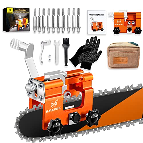 OMCCHK Chainsaw Sharpener Jig, Portable Chain Saw Sharpener Tool with 10Pcs Burrs, Chainsaw Chain Sharpener with Durable Carry Bag, Hand-Cranked Chainsaw Sharpening Kit for 4"-22" Chain Saws