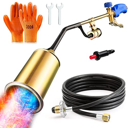 Propane Torch Weed, Seesii 500,000BTU Heavy Duty Burner Torch with 2 Electronic Igniters, Weed Burner with Control Valve and 9.8FT Hose for Garden Roofing BBQ lighter Snow Melting, Wrenches and Gloves