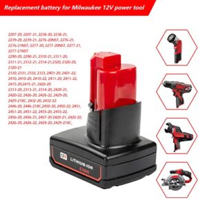 DEWQKI 2 Pack 6000mAh 12V Lithium Ion Replacement Battery Compatible with Milwaukee M12 Battery 48-11-2401 48-11-2402 48-11-2411 48-11-2420 12-Volt Cordless Tools