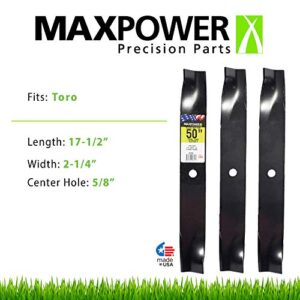 Maxpower 561381B 3 High Lift Blade Set for 50'' Cut Toro Time Cutter Z Mowers Replaces OEM no. 110-6837-03, 115-5059-03, black