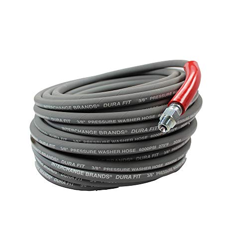 Interchange Brands 134-001053 3/8" x 100' 6000 PSI Threaded Gray Wrapped Cover Non-Marking Solid/Swivel Ends Super Oil Pressure Washer Hose