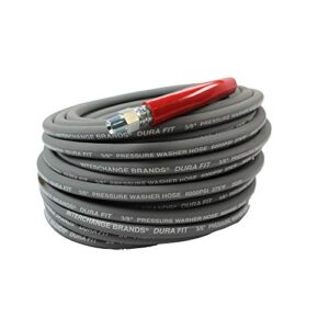 Interchange Brands 134-001053 3/8" x 100' 6000 PSI Threaded Gray Wrapped Cover Non-Marking Solid/Swivel Ends Super Oil Pressure Washer Hose