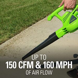 Greenworks 7 Amp 160 MPH/150 CFM Single Speed Electric Blower, 24012