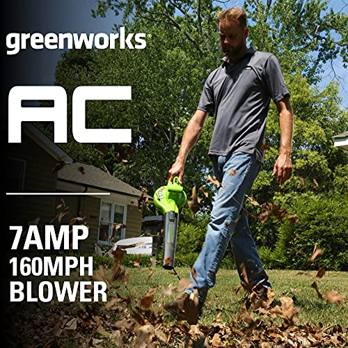Greenworks 7 Amp 160 MPH/150 CFM Single Speed Electric Blower, 24012