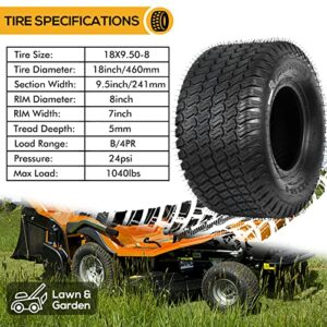 WEIZE 18X9.50-8 Lawn Mower Tire, 18X9.5-8 Tractor Turf Tire, 4 ply Tubeless, 1040lbs Capacity, Set of 2