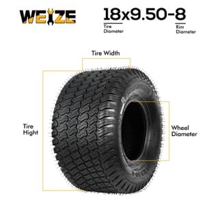 WEIZE 18X9.50-8 Lawn Mower Tire, 18X9.5-8 Tractor Turf Tire, 4 ply Tubeless, 1040lbs Capacity, Set of 2