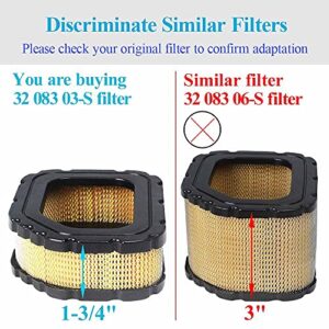 HOODELL 2 Pack 32 083 03 Air Filter Fit Kohler Courage Engine SV710 SV715 SV720 SV730 SV735 SV740 Lawn Mower, Replace 32 083 05-S Pre Cleaner 32 883 03-S1 Air Filter