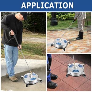 AngeDZ 14" Pressure Washer Surface Cleaner with 4 Wheels, 1/4" Quick Connect Plug, Sturdy Stainless Steel Power Washer Attachment for Concrete Driveway, Driven Flow Rate 1.8 GPM, Max 4000 PSI (Silver)