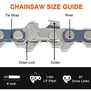 SARRED Chainsaw Chains 6 Inch Replacement Guide 37 Drive Links Saw Chain for Mini Chainsaw Chain, Chainsaw Chain for Wood Branch Pruning Trimming Cutting 2PCS