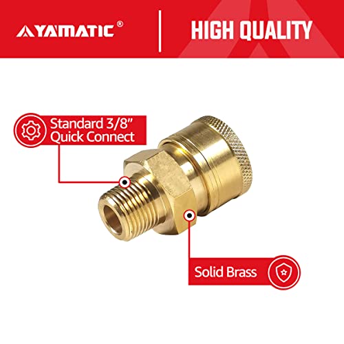 YAMATIC Pressure Washer Adapter Couplers, 3/8'' Quick Connect Socket to 3/8'' Male NPT Fitting, Quick Connector for 3/8'' Pressure Washer Hose and Gun,5000 PSI (1 PCS)