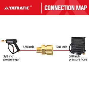 YAMATIC Pressure Washer Adapter Couplers, 3/8'' Quick Connect Socket to 3/8'' Male NPT Fitting, Quick Connector for 3/8'' Pressure Washer Hose and Gun,5000 PSI (1 PCS)