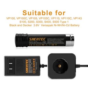 Shentec 2 Pack 3.5Ah 3.6V Replacement Battery Compatible with Black & Decker Versapak Vp100 Vp105 Vp110 Vp142 Vp143 Sears-Craftsman Pivot180 PLR36NC S100 S110 Ni-MH (Battery Charger Included)