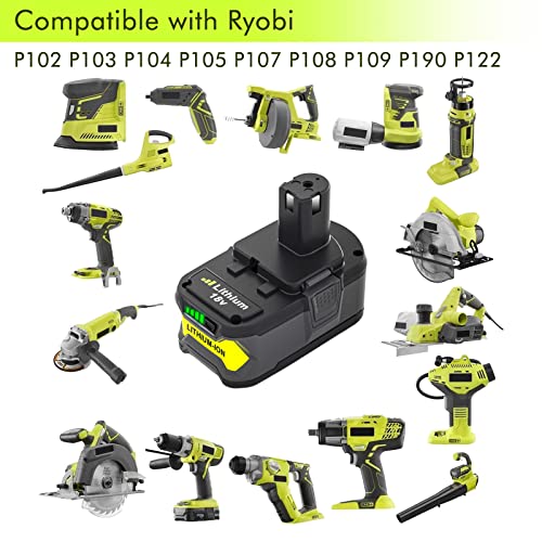 2Packs 6.0Ah 18V P108 Replacement for Ryobi 18V Battery Compatible with Ryobi 18 Volt Battery Lithium ion P102 P103 P104 P105 P107 P108 P109 P122 for Ryobi Battery Cordless Tool (with Indicator)