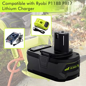 2Packs 6.0Ah 18V P108 Replacement for Ryobi 18V Battery Compatible with Ryobi 18 Volt Battery Lithium ion P102 P103 P104 P105 P107 P108 P109 P122 for Ryobi Battery Cordless Tool (with Indicator)