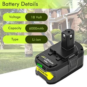 2Packs 6.0Ah 18V P108 Replacement for Ryobi 18V Battery Compatible with Ryobi 18 Volt Battery Lithium ion P102 P103 P104 P105 P107 P108 P109 P122 for Ryobi Battery Cordless Tool (with Indicator)