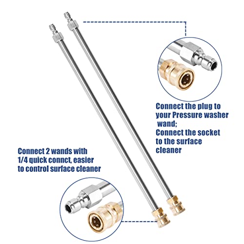 RIDGE WASHER 16 Inch Pressure Washer Surface Cleaner with Wheels, Stainless Steel Power Washer Accessory with 2 Extension Wands Attachment, 2 Replacement Nozzles, 4000 PSI