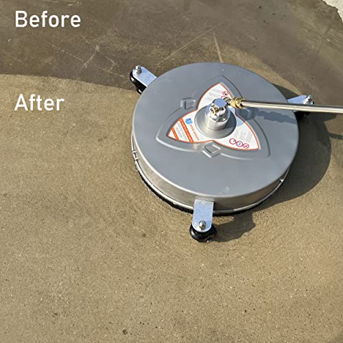 RIDGE WASHER 16 Inch Pressure Washer Surface Cleaner with Wheels, Stainless Steel Power Washer Accessory with 2 Extension Wands Attachment, 2 Replacement Nozzles, 4000 PSI