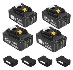 sunmily for makita 18v battery, 6.0ah replacement lithium batteries compatible with makita battery 18v bl1860 bl1850 bl1850b bl1840 bl1840b bl1830 bl1830b bl1815b (4 pack)
