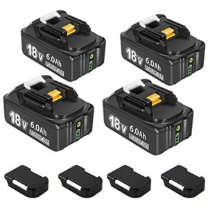 SUnMilY for Makita 18v Battery, 6.0Ah Replacement Lithium Batteries Compatible with Makita Battery 18V BL1860 BL1850 BL1850B BL1840 BL1840B BL1830 BL1830B BL1815B (4 Pack)