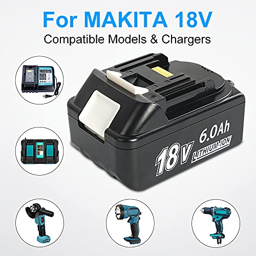 SUnMilY for Makita 18v Battery, 6.0Ah Replacement Lithium Batteries Compatible with Makita Battery 18V BL1860 BL1850 BL1850B BL1840 BL1840B BL1830 BL1830B BL1815B (4 Pack)