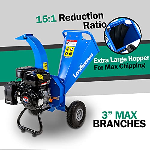 Landworks Mini Wood Chipper Shredder Mulcher Heavy Duty 7HP Compact Design 3" Inch Max Capacity