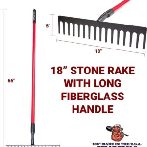 Bully Tools 92369 18" Stone Rake with Long Fiberglass Handle