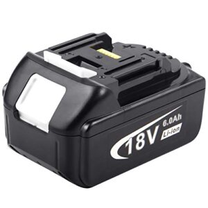 upgrade 18v 6000mah bl1860 battery replace for makita bl1860b bl1860b-2 bl1850 bl1850b bl1840 bl1840b bl1830 bl1830b bl1820 bl1815 bl1815b lxt-400 194204-5 drill tools with led indicator (1pack)