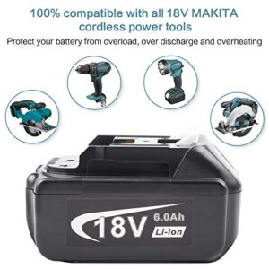 Upgrade 18V 6000mAh BL1860 Battery Replace for Makita BL1860B BL1860B-2 BL1850 BL1850B BL1840 BL1840B BL1830 BL1830B BL1820 BL1815 BL1815B LXT-400 194204-5 Drill Tools with LED Indicator (1Pack)